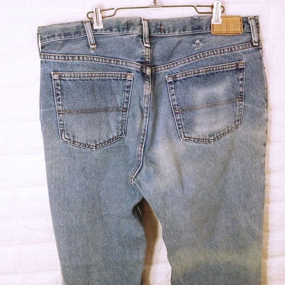 2013 Urban Pipeline UP Denim Jeans Men-38x30 Baggy Wide-Leg Faded Fray Hem Flaws - Picture 5 of 11